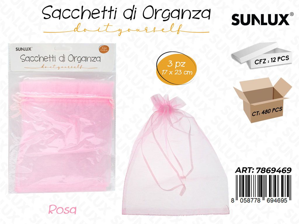 Sunlux Sacchetto in Organza Rosa 3PCS 17*23CM