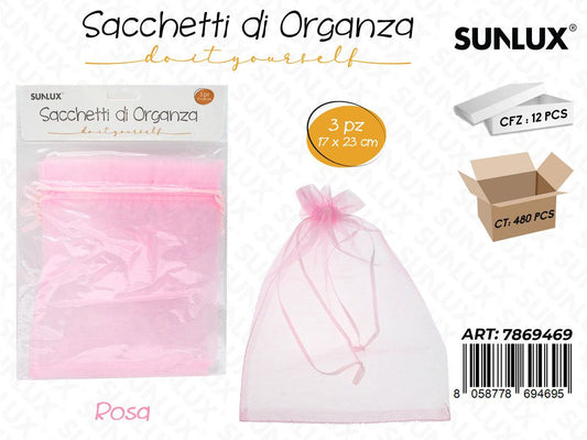 Sunlux Sacchetto in Organza Rosa 3PCS 17*23CM
