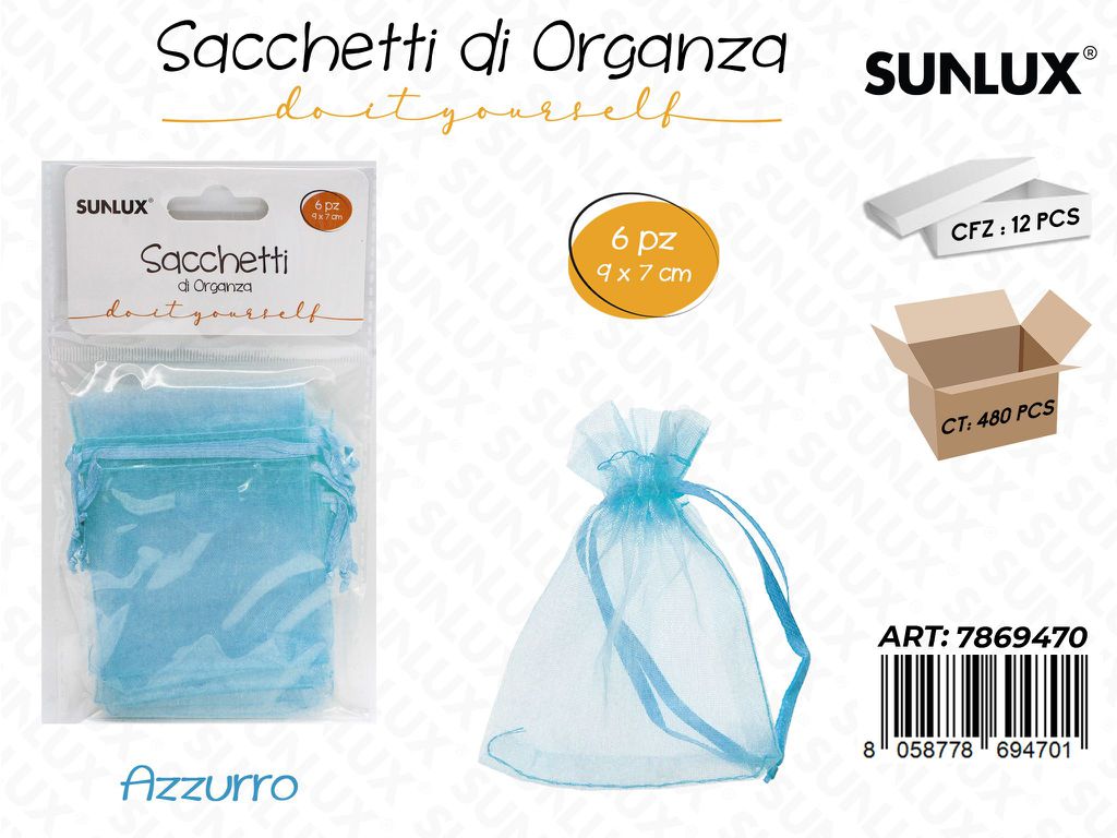 Sunlux Sacchetto in Organza Azz. 6PCS 9*7CM
