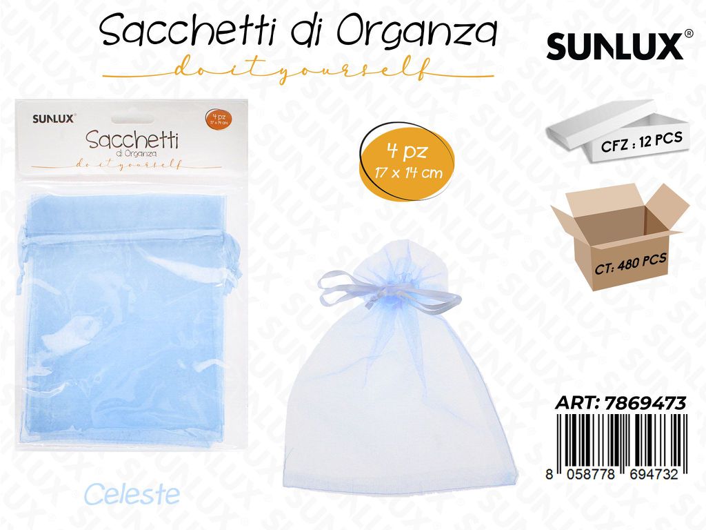 Sunlux Sacchetto in Organza Azz. 4PCS 17*14CM