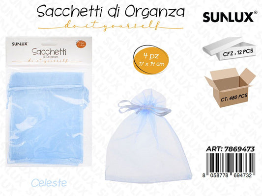 Sunlux Sacchetto in Organza Azz. 4PCS 17*14CM