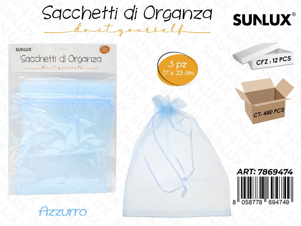 Sunlux Sacchetto in Organza Azz. 3PCS 17*23CM
