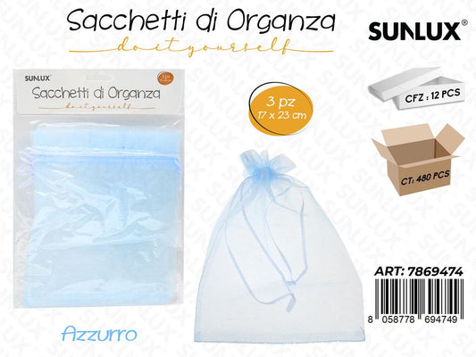 Sunlux Sacchetto in Organza Azz. 3PCS 17*23CM