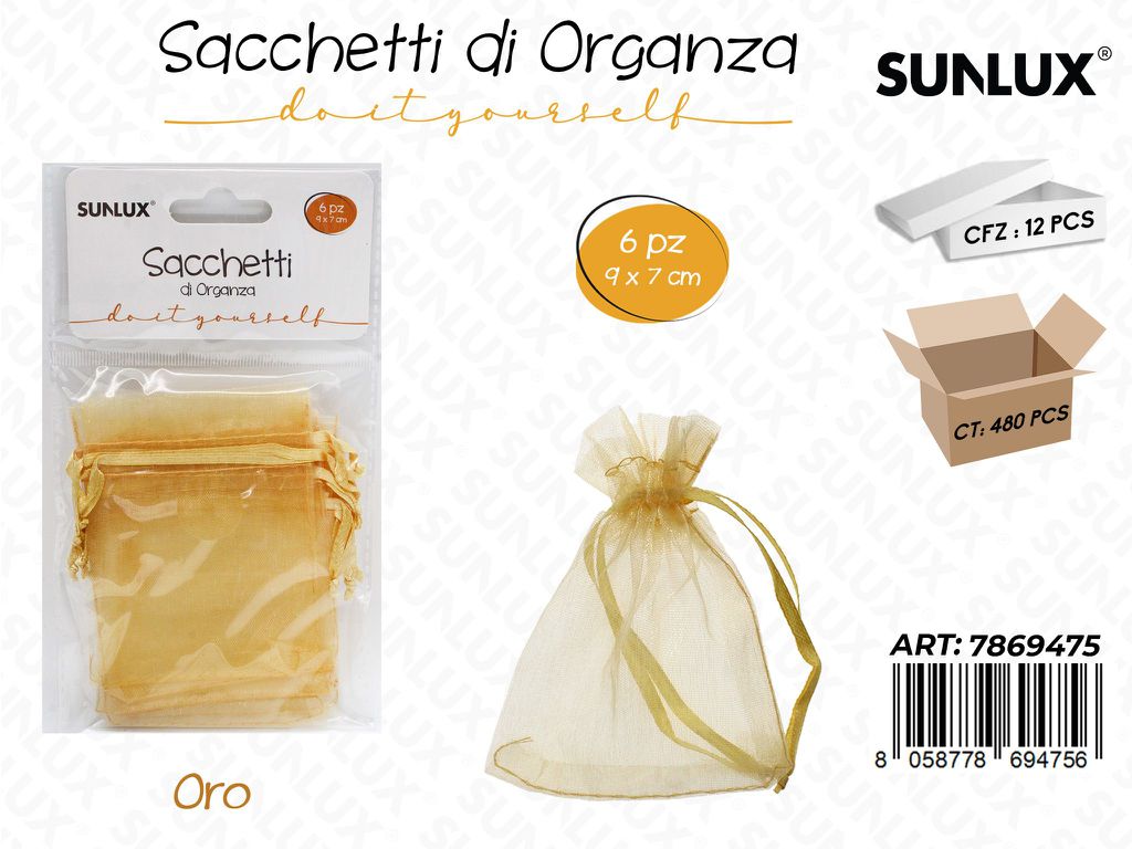 Sunlux Sacchetto in Organza Oro 6PCS 7*9CM