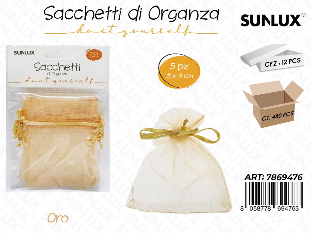 Sunlux Sacchetto in Organza Oro 5PCS 11*9CM