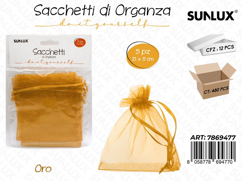 Sunlux Sacchetto in Organza Oro 5PCS 13*11CM