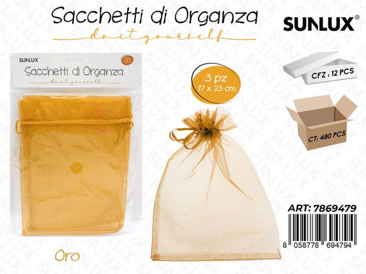 Sunlux Sacchetto in Organza Oro 3PCS 17*23CM
