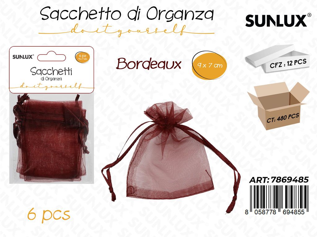 Sunlux Sacchetto Organza Bordeaux 6PCS 9*7CM