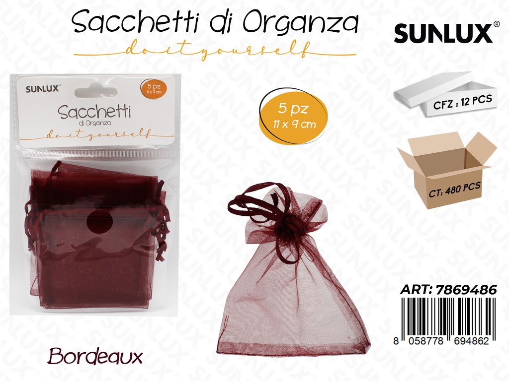 Sunlux Sacchetto Organza Bordeaux 5PCS 9*11CM