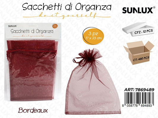 Sunlux Sacchetto Organza Bordeaux 3PCS 17*23CM