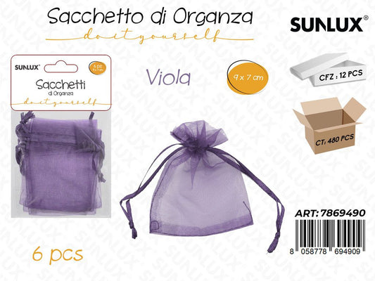 Sunlux Sacchetto in Organza Viola 6PCS 9*7CM