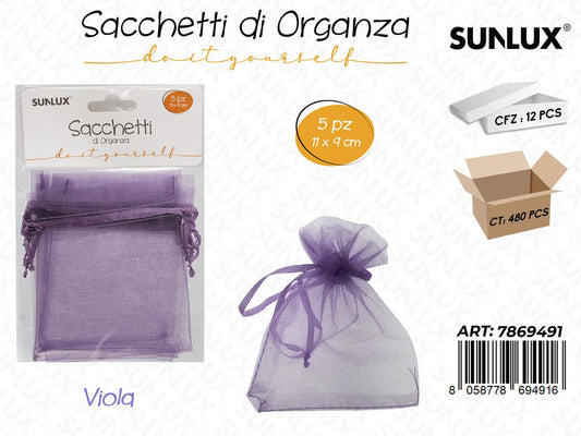 Sunlux Sacchetto in Organza Viola 5PCS 9*11CM