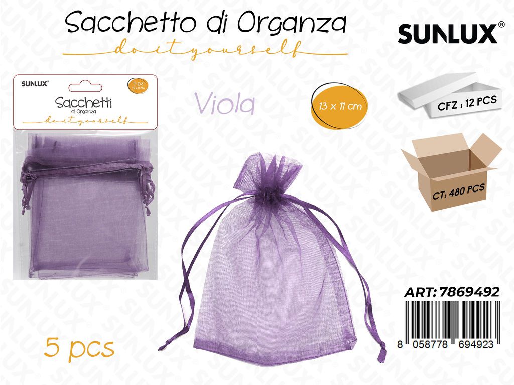 Sunlux Sacchetto in Organza Viola 5PCS 13*11CM