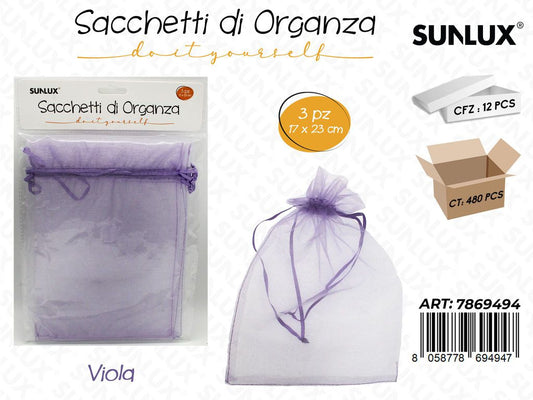 Sunlux Sacchetto in Organza Viola 3PCS 17*23CM