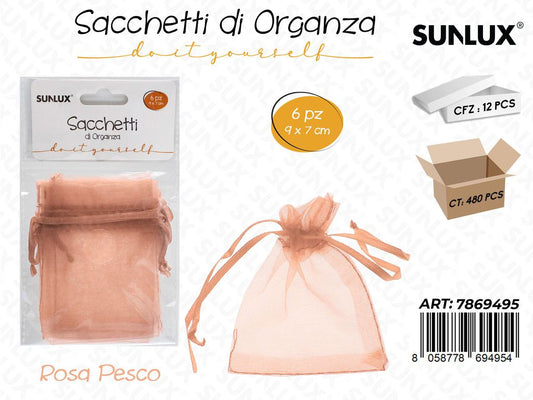 Sunlux Sacchetto in Organza Rosa Pe. 6PCS 9*7CM
