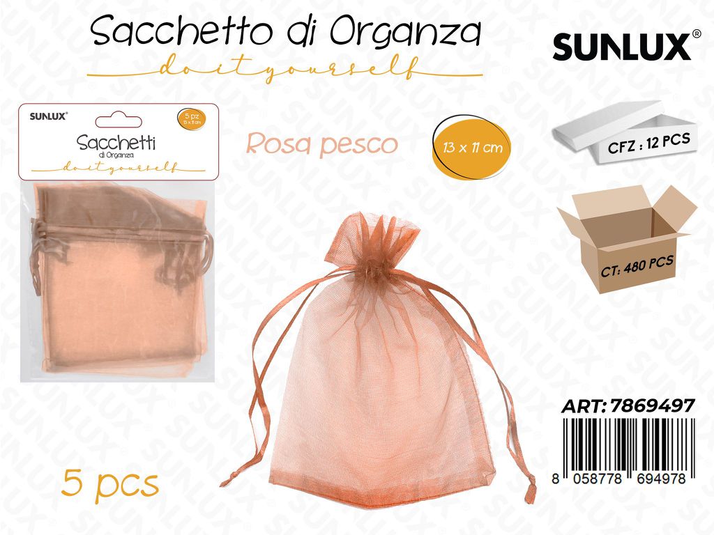 Sunlux Sacchetto in Organza Rosa Pe. 5PCS 13*11CM