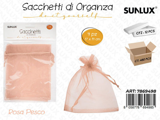 Sunlux Sacchetto in Organza Rosa Pe. 4PCS 14*17CM