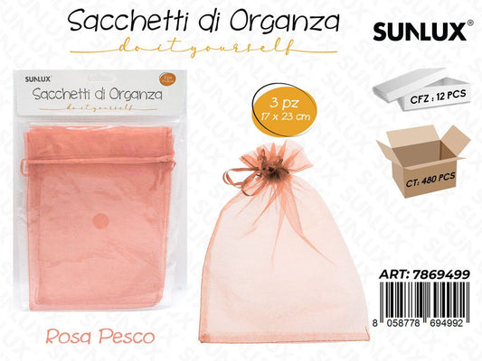 Sunlux Sacchetto in Organza Rosa Pe. 3PCS 17*23CM