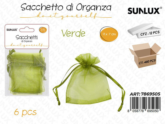 Sunlux Sacchetto in Organza Ve. 6PCS 9*7CM