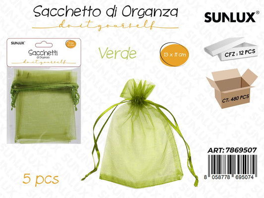 Sunlux Sacchetto in Organza Ve. 5PCS 13*11CM