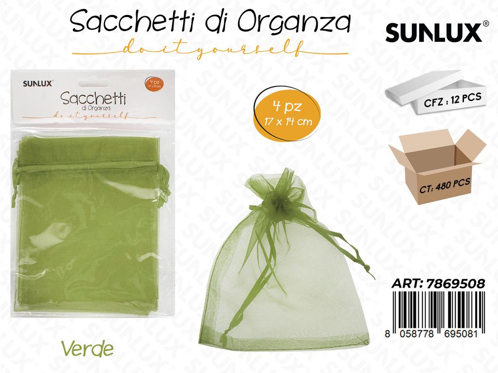 Sunlux Sacchetto in Organza Ve. 4PCS 14*17CM