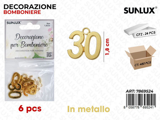 Sunlux Dec. Bomb. 30ANNI Oro Metallo 6PCS 1.8CM