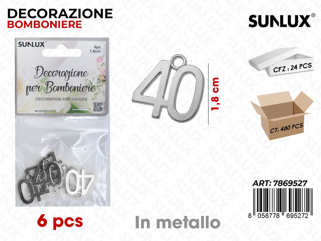 Sunlux Dec. Bomb. 40ANNI Arg. Metallo 6PCS 1.8CM