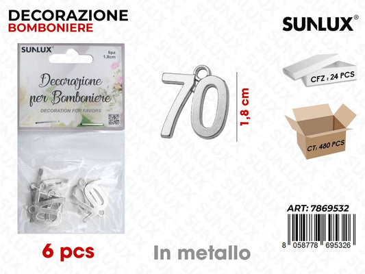 Sunlux Dec. Bomb. 70ANNI Arg. Metallo 6PCS 1.8CM