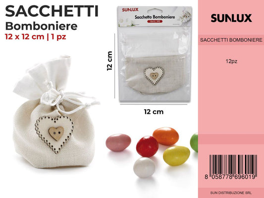 Sacchetto Bomboniere c/ Cuore in Legno 12*12CM