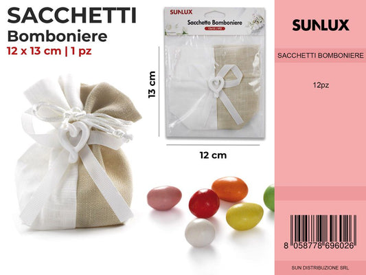 Sacchetto Bomboniere c/ Cuore in Gesso 12*13CM