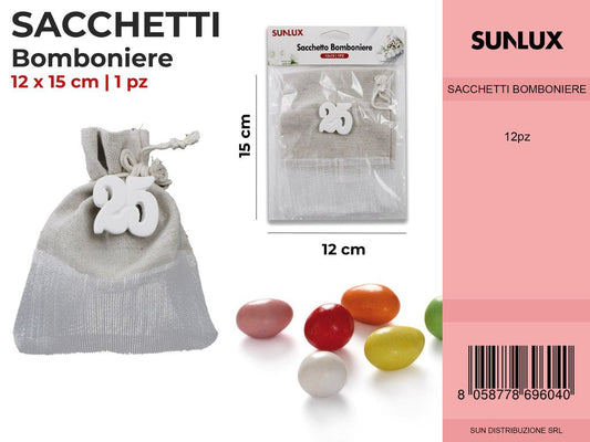 Sacchetto Bomboniere c/ N. 25 in Gesso 12*15CM