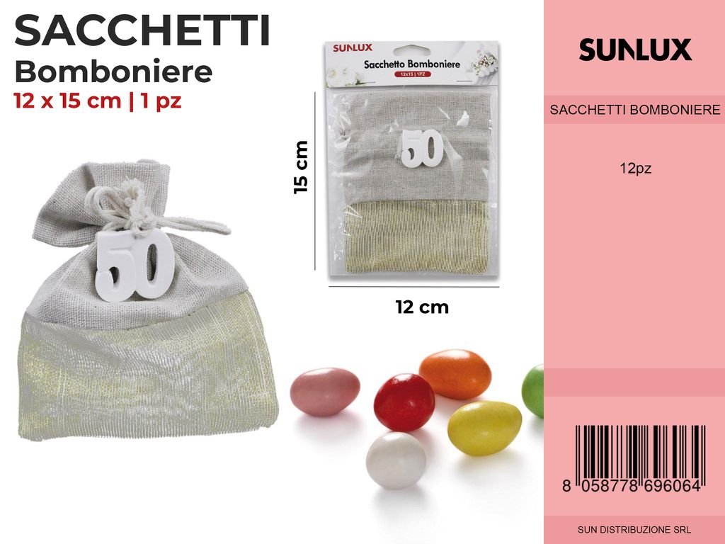 Sacchetto Bomboniere c/ N. 50 in Gesso 12*15CM