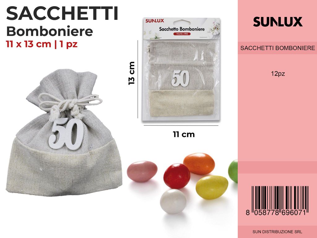 Sacchetto Bomboniere c/ N. 50 in Gesso 11*13 Cm