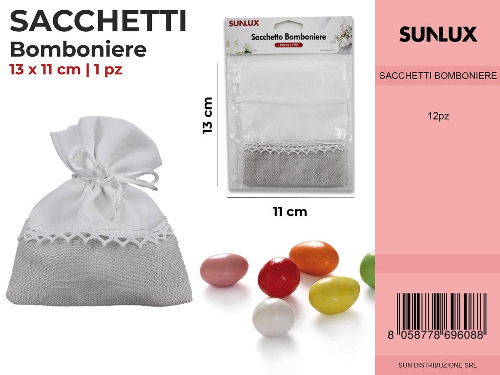Sacchetto Bomboniere Bianco-grigio 11*13CM