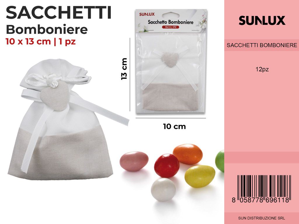 Sacchetto Bomboniere Bianco-avana 10*13CM