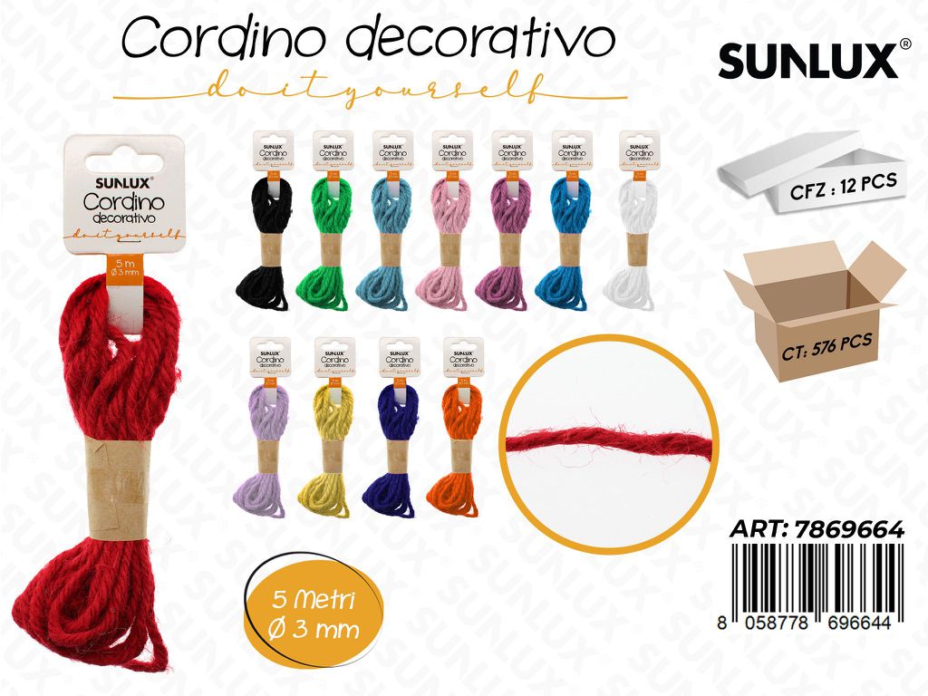 Sunlux Cordino Decorativo Ass. D.3MM*5MT