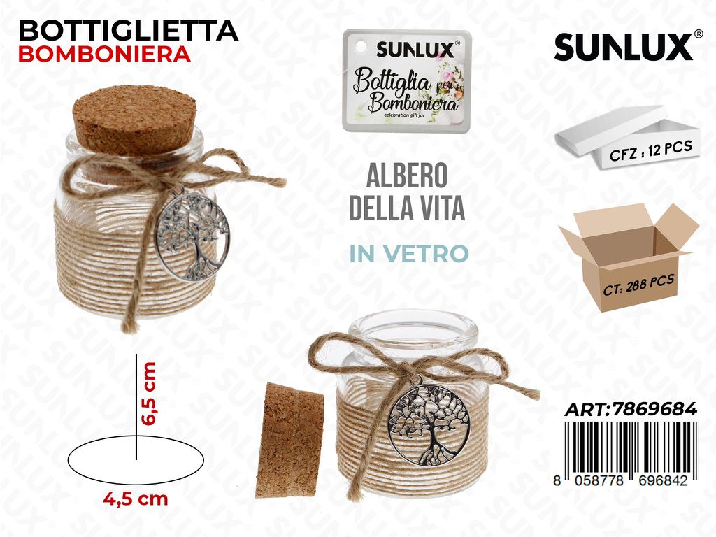 Sunlux Bottiglietta Bomb. Albero Vita Vetro D.4.5*6.5CM / Pz da 12
