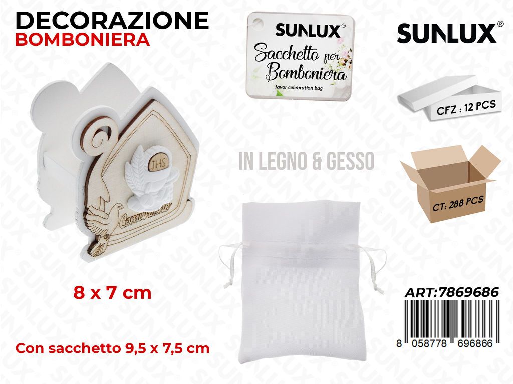 Sunlux Scatolina Bomb. Legno c/SACC. Comunione 8*7CM