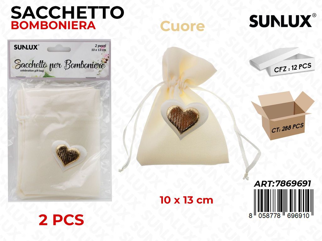 Sunlux Sacchetto Bomb. Avorio Cuore 2 Pcs 10*13CM