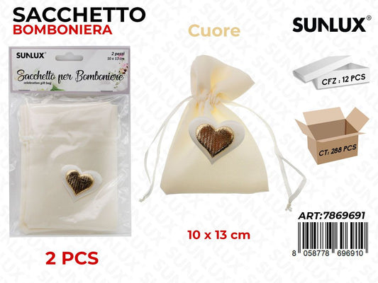 Sunlux Sacchetto Bomb. Avorio Cuore 2 Pcs 10*13CM