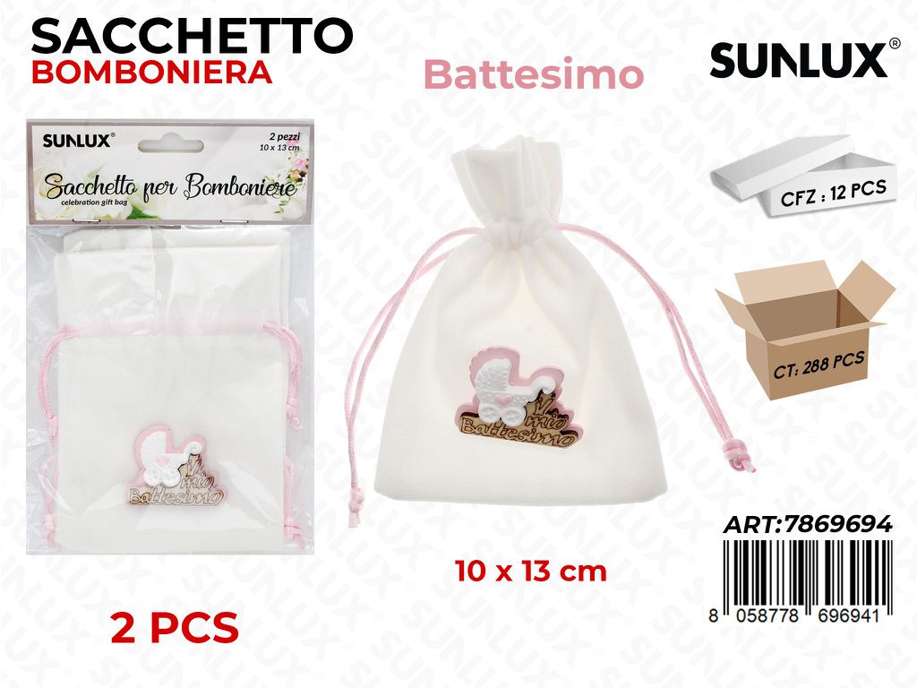 Sunlux Sacchetto Bomb. Battesimo Rosa 2PCS D.10*13CM/ Pz da 12