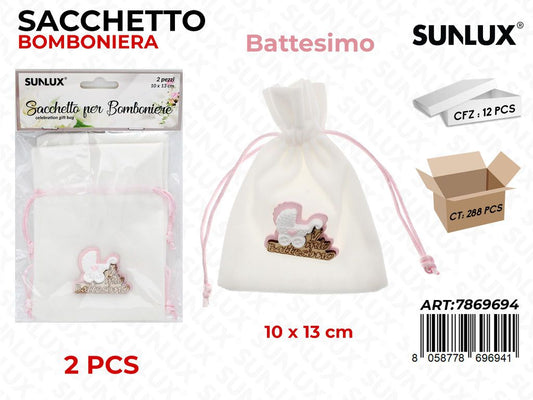 Sunlux Sacchetto Bomb. Battesimo Rosa 2PCS D.10*13CM/ Pz da 12