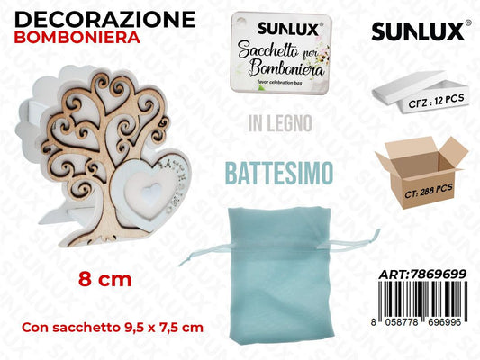 Sunlux Scatolina Bomb. Battesimo Celeste in Legno 9.5*7.5CM/ Pz da 12