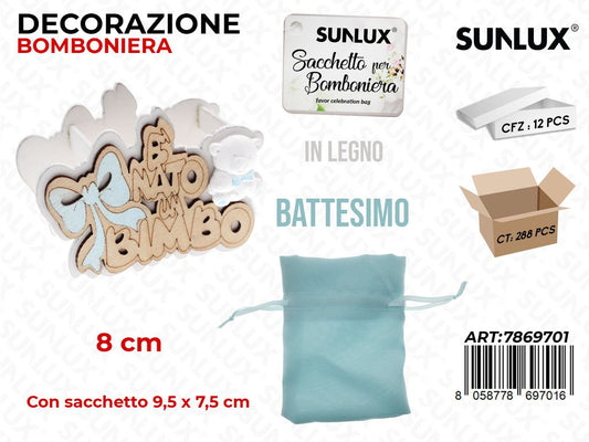 Sunlux Scatolina Bomb. Battesimo Celeste in Legno 9.5*7.5CM/ Pz da 12
