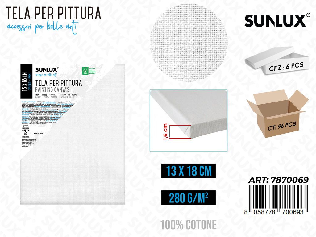 Tela per Pittura 13*18CM 16MM 280GR
