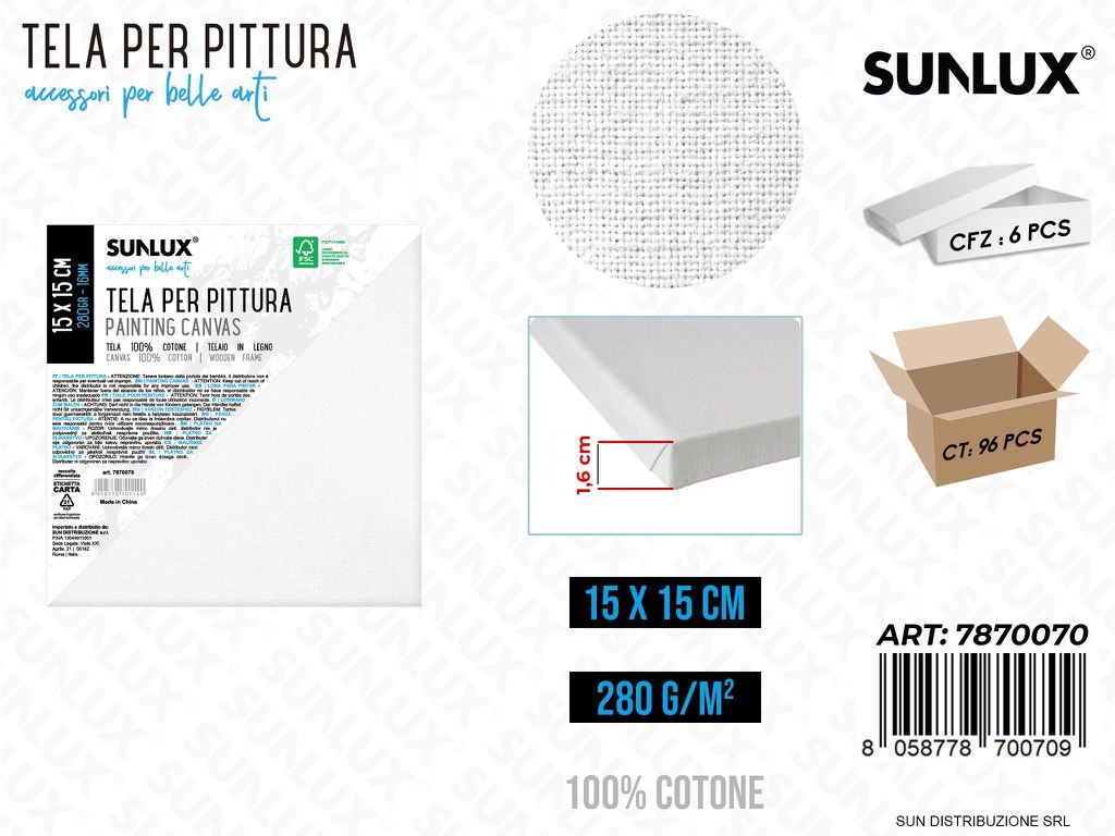 Tela per Pittura 15*15CM 16MM 280GR