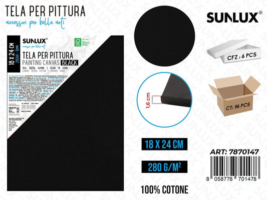 Sunlux Tela per Pittura Nero 18*24CM 280G
