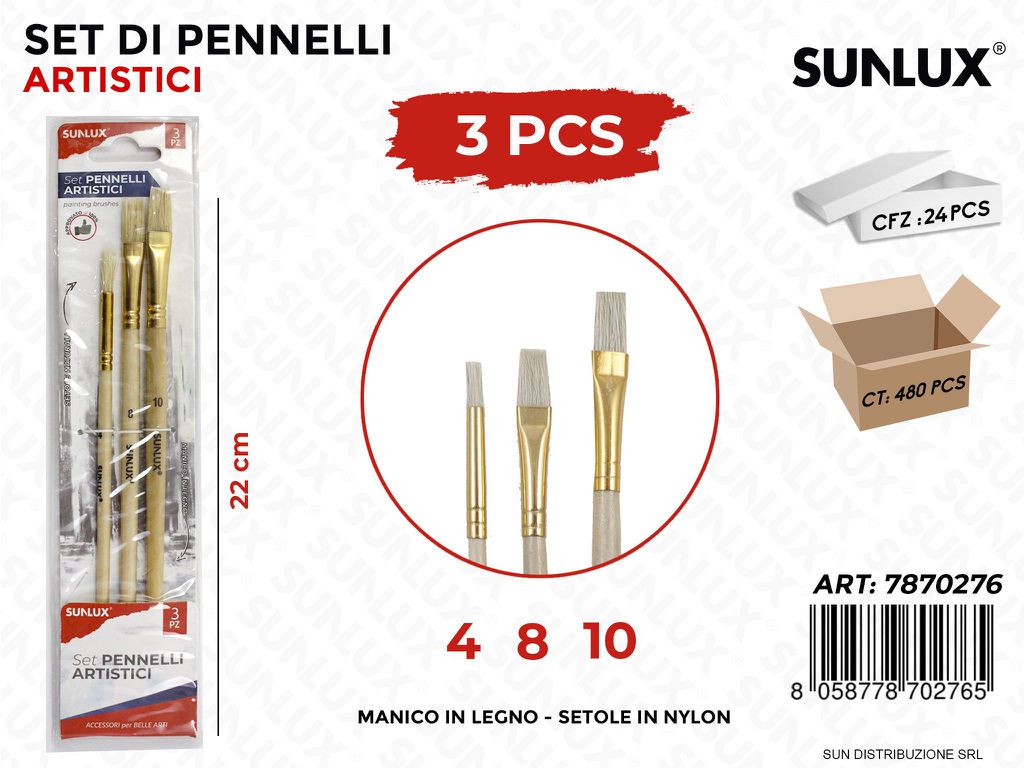 Set 3 Pennelli Artistici Punta 10-8-4