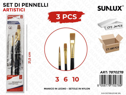 Set 3 Pennelli Artistici Punta 10-6-3