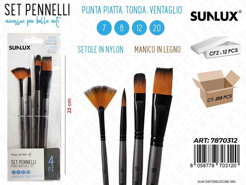 SET4 Pennelli Artistici MIS.7-8-12-20 21.5CM